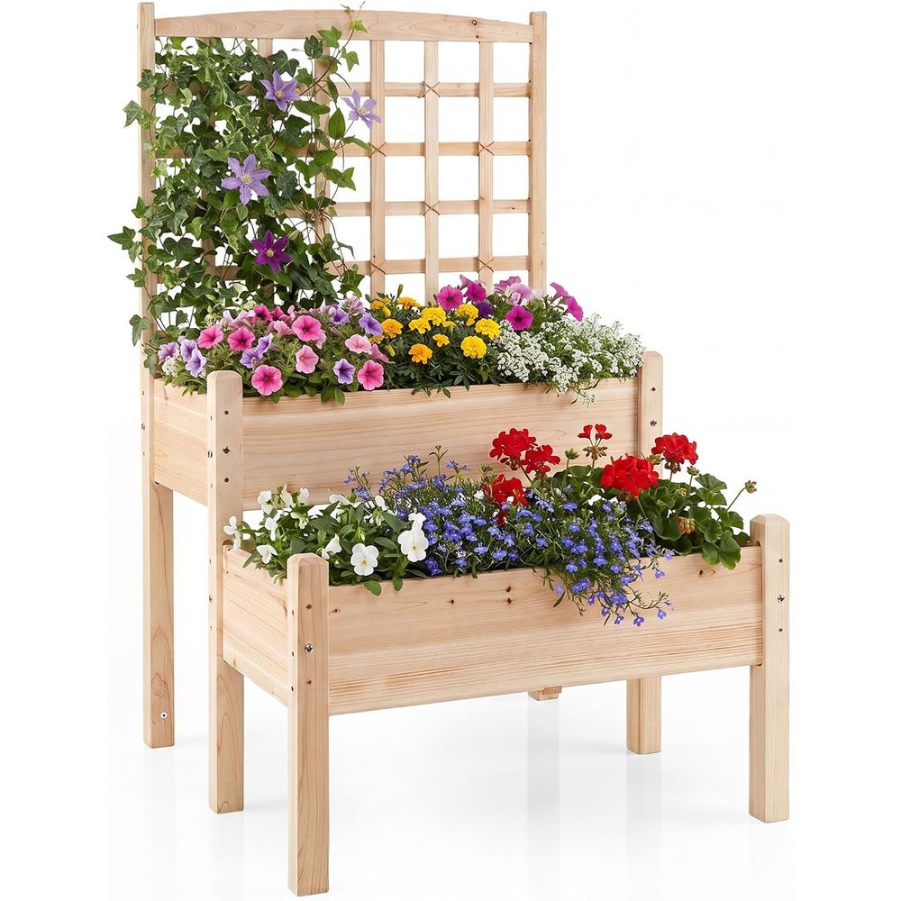 Raised Garden Bed - Двухуровневая приподнятая грядка с решеткой, деревянная